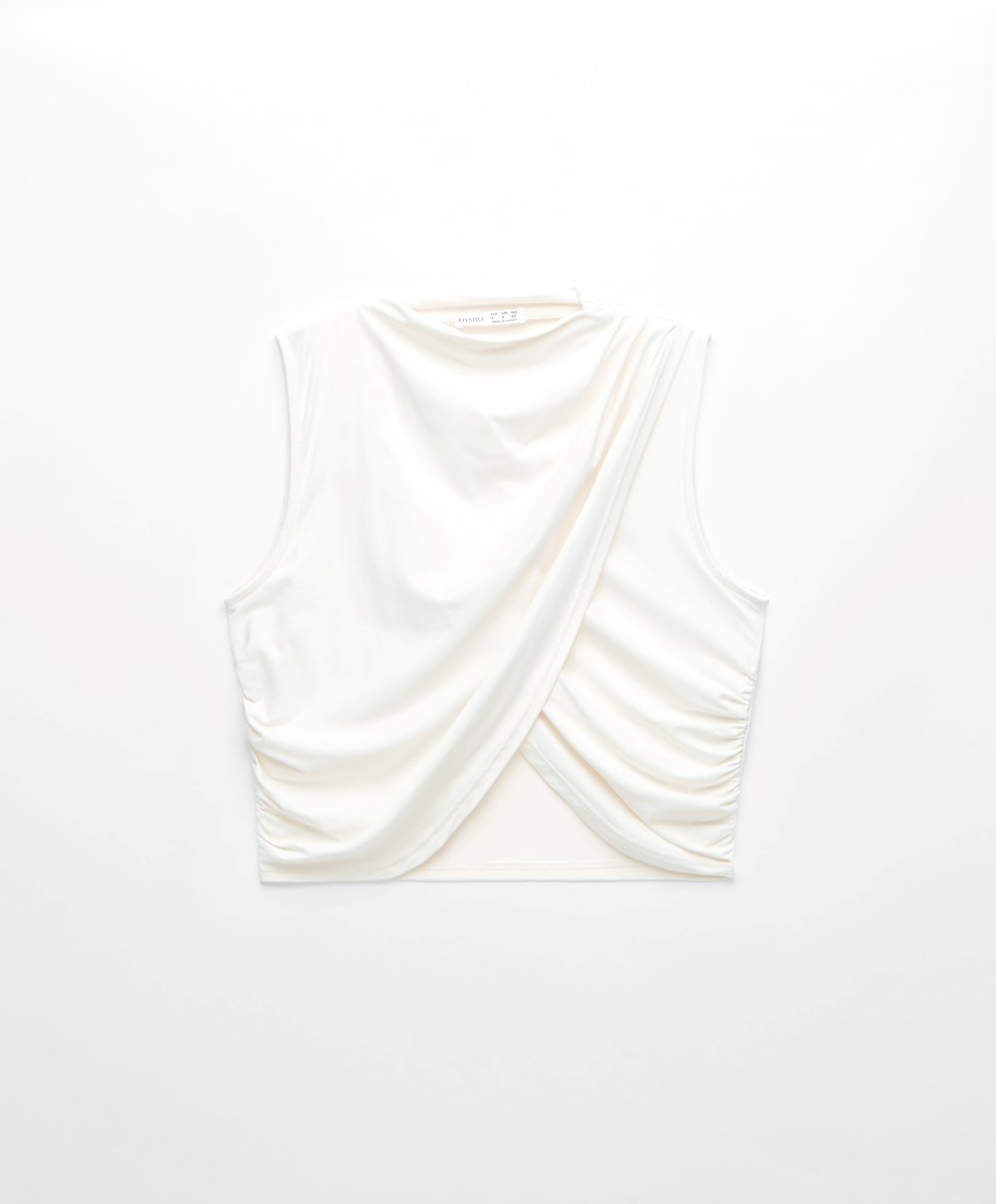 Cream-white Oysho Draped Crop Top | CMRH18295