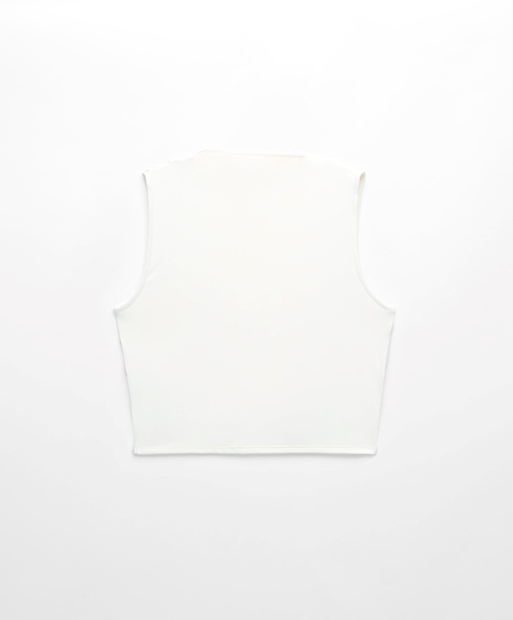 Cream-white Oysho Draped Crop Top | CMRH18295