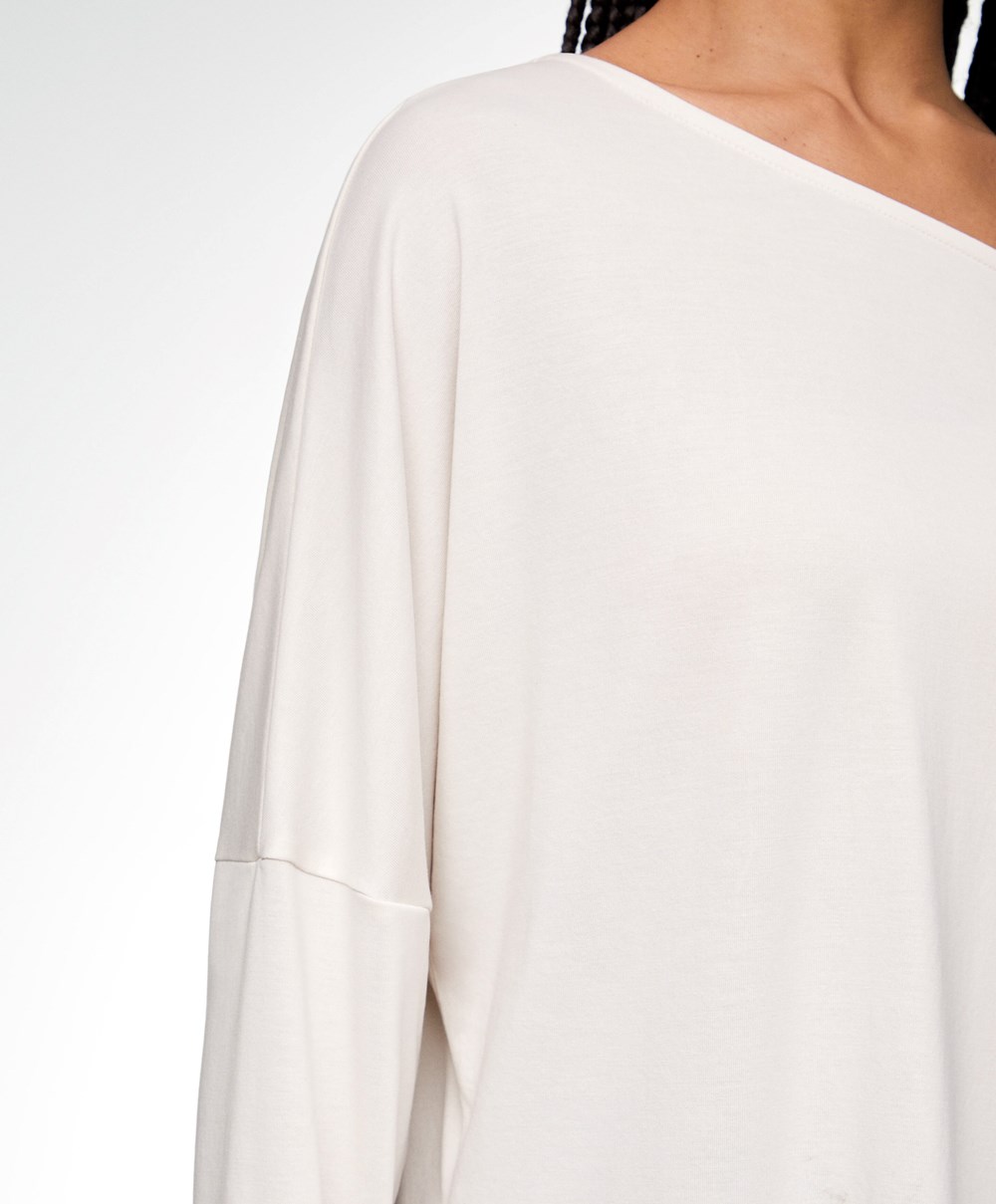 Cream-white Oysho Modal Long-sleeved T-shirt | ASPV34069