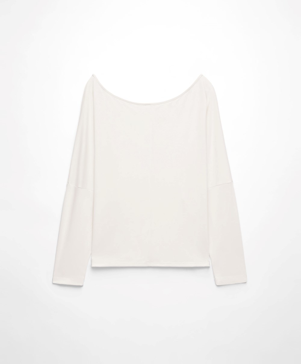 Cream-white Oysho Modal Long-sleeved T-shirt | ASPV34069