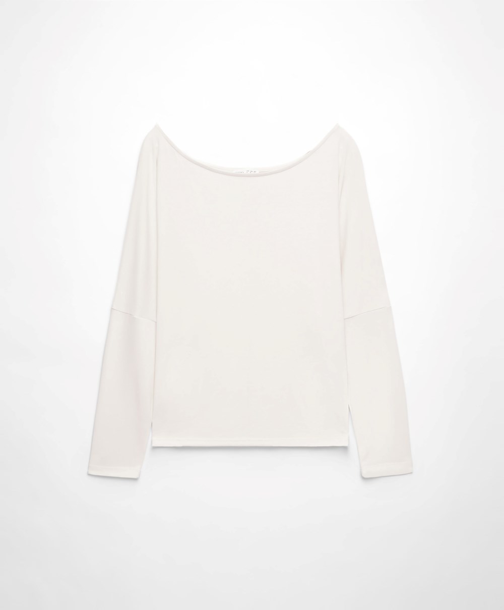 Cream-white Oysho Modal Long-sleeved T-shirt | ASPV34069