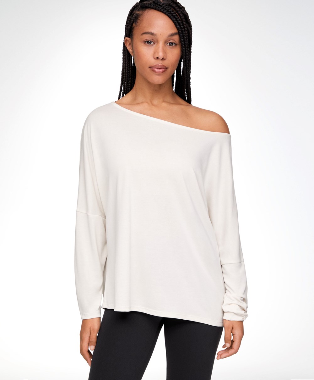 Cream-white Oysho Modal Long-sleeved T-shirt | ASPV34069