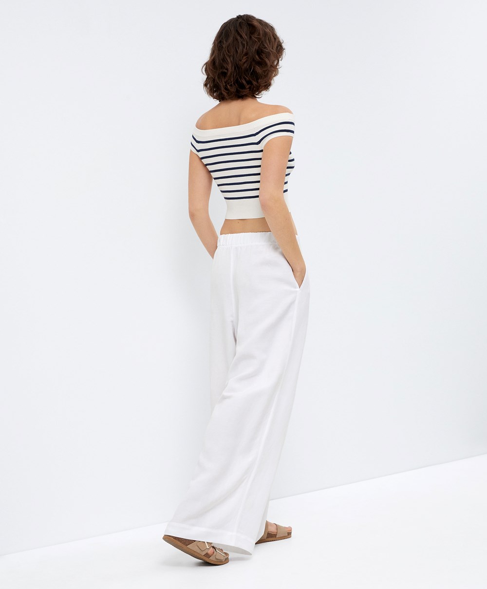 Cream-white Oysho Off-shoulder Knit Top | EUFZ78120