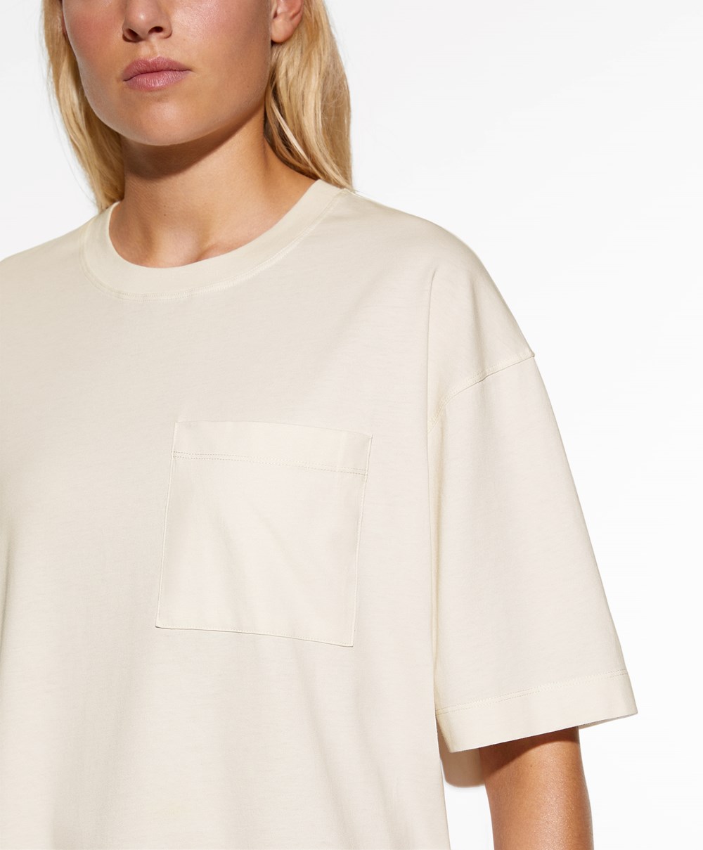 Cream-white Oysho Washed 100% Cotton Long T-shirt | ORQK42156