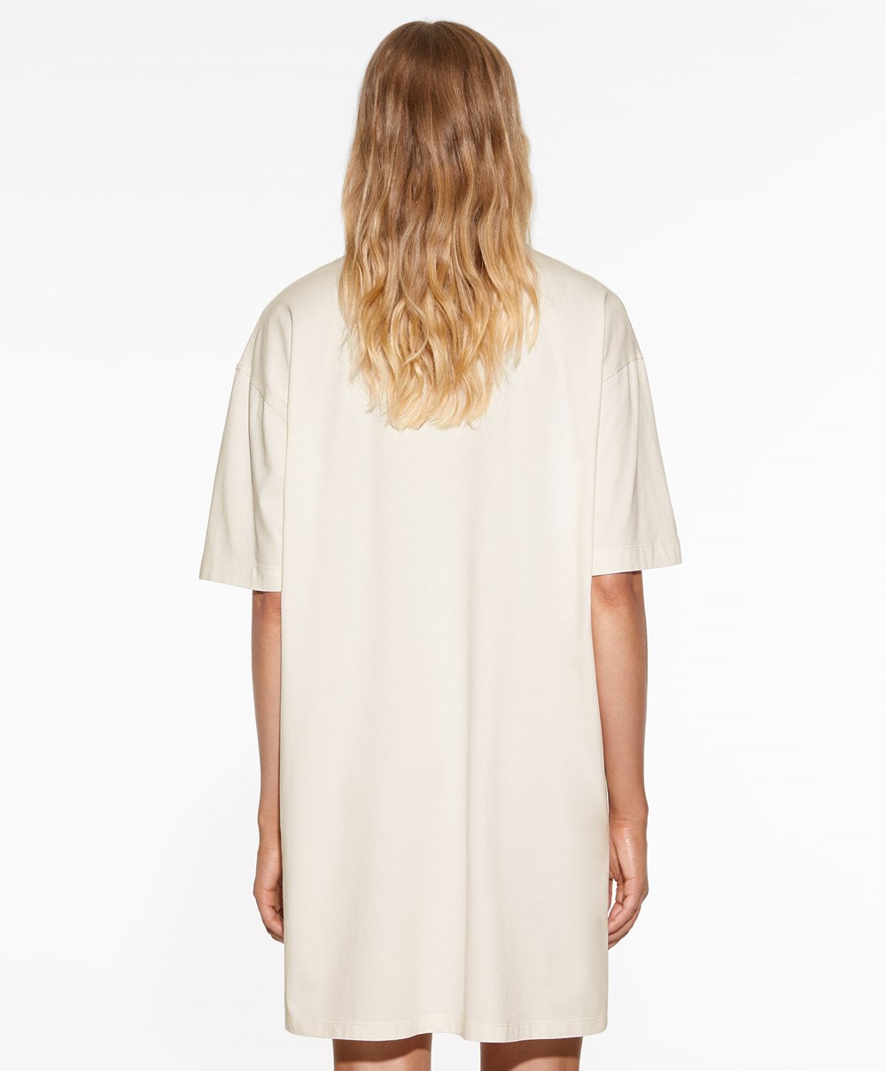 Cream-white Oysho Washed 100% Cotton Long T-shirt | ORQK42156