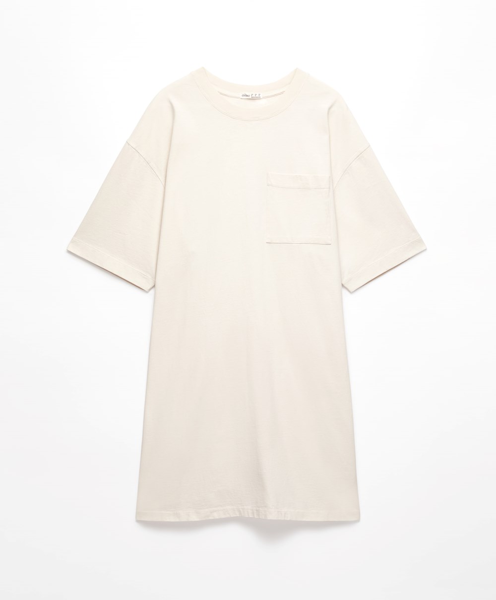 Cream-white Oysho Washed 100% Cotton Long T-shirt | ORQK42156