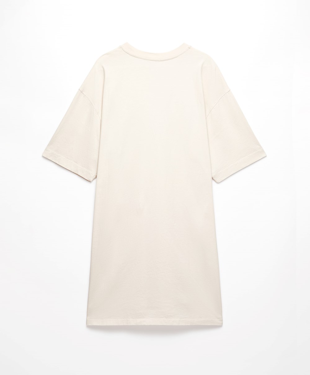 Cream-white Oysho Washed 100% Cotton Long T-shirt | ORQK42156