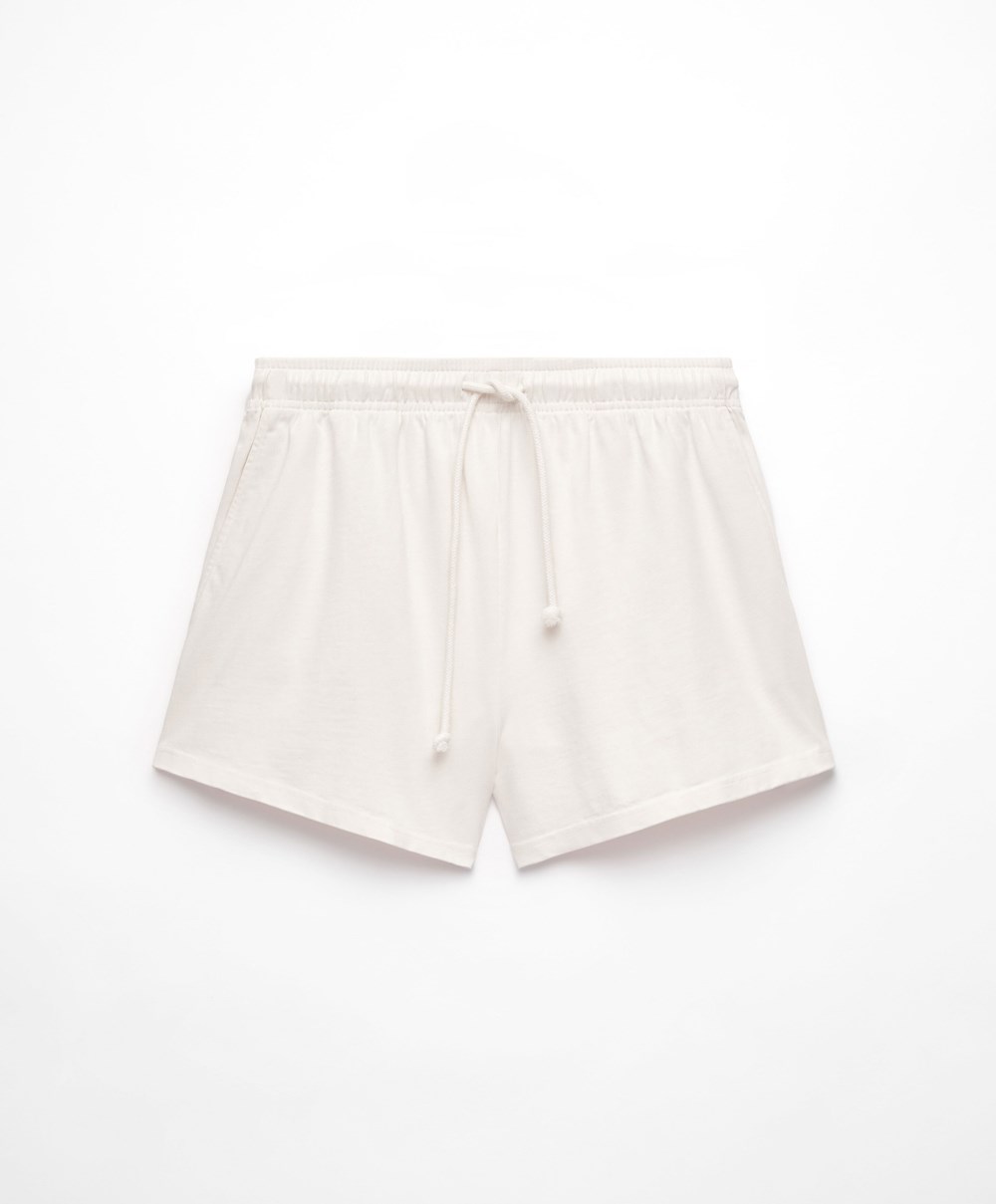 Cream-white Oysho Washed 100% Cotton Shorts | IYJP17305