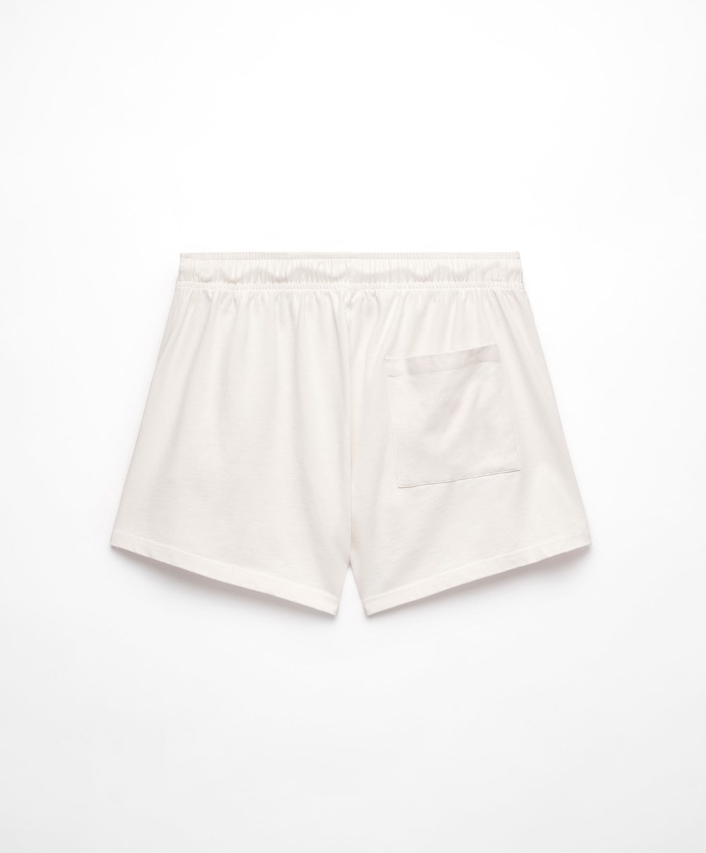 Cream-white Oysho Washed 100% Cotton Shorts | IYJP17305