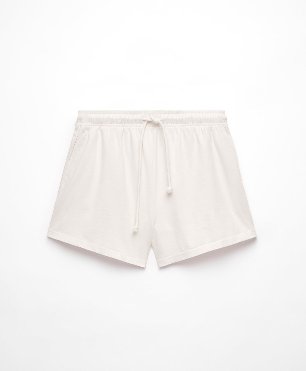 Cream-white Oysho Washed 100% Cotton Shorts | SWTO19750