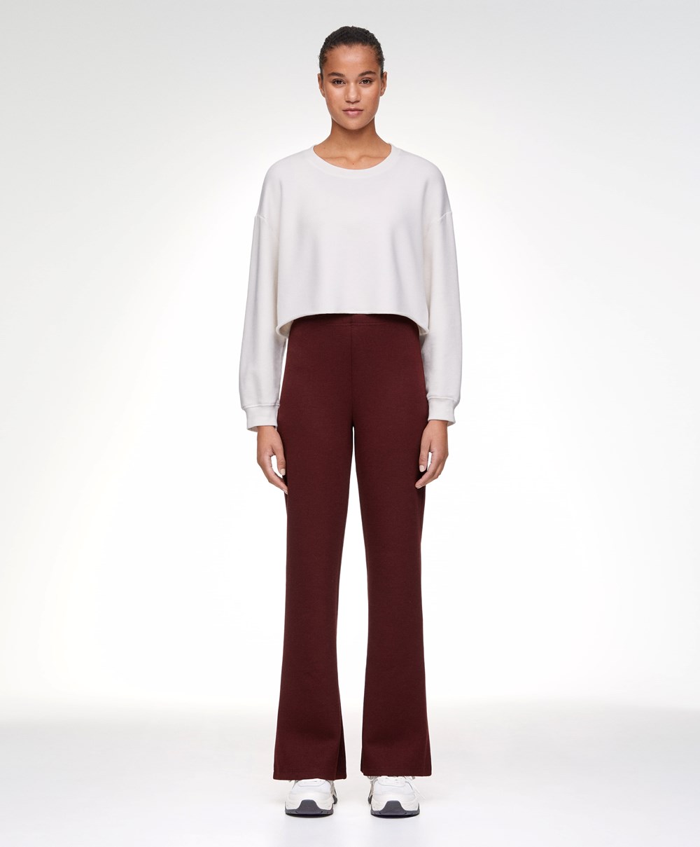 Dark Aubergine Oysho Interlock Flare Trousers | GMWP93058