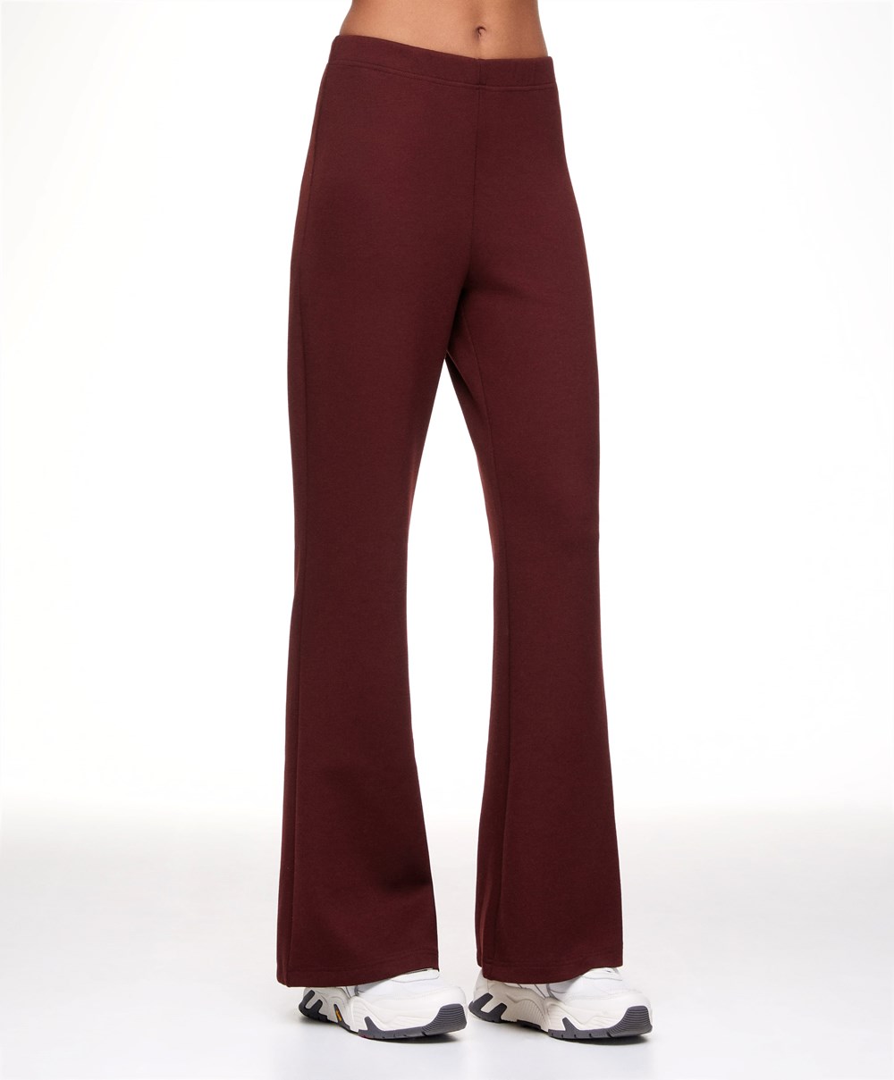 Dark Aubergine Oysho Interlock Flare Trousers | GMWP93058