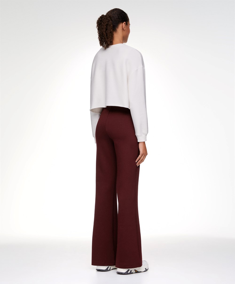 Dark Aubergine Oysho Interlock Flare Trousers | GMWP93058