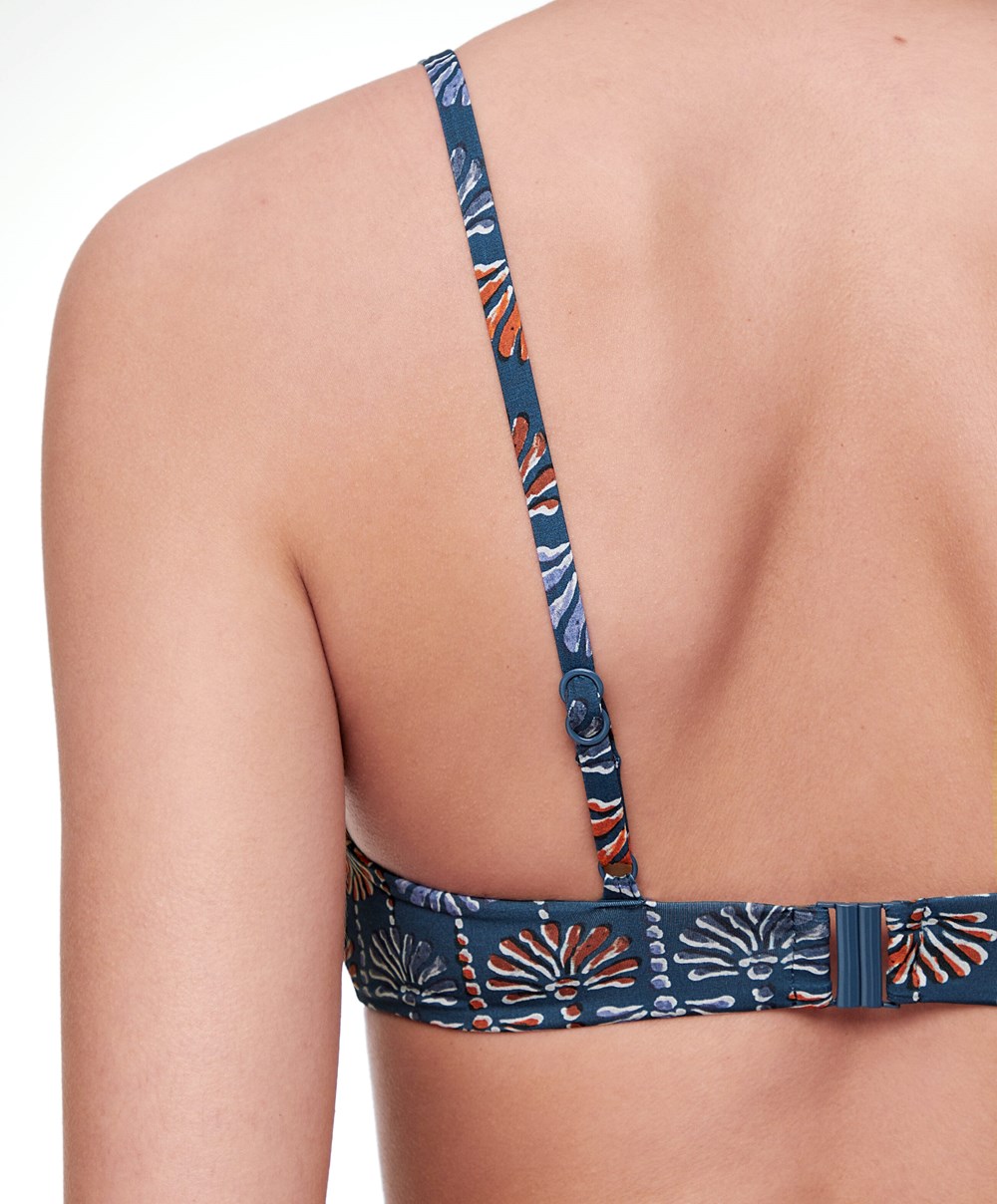 Dark Blue Oysho Palm Tree Halter Bikini Top | GKJF93158