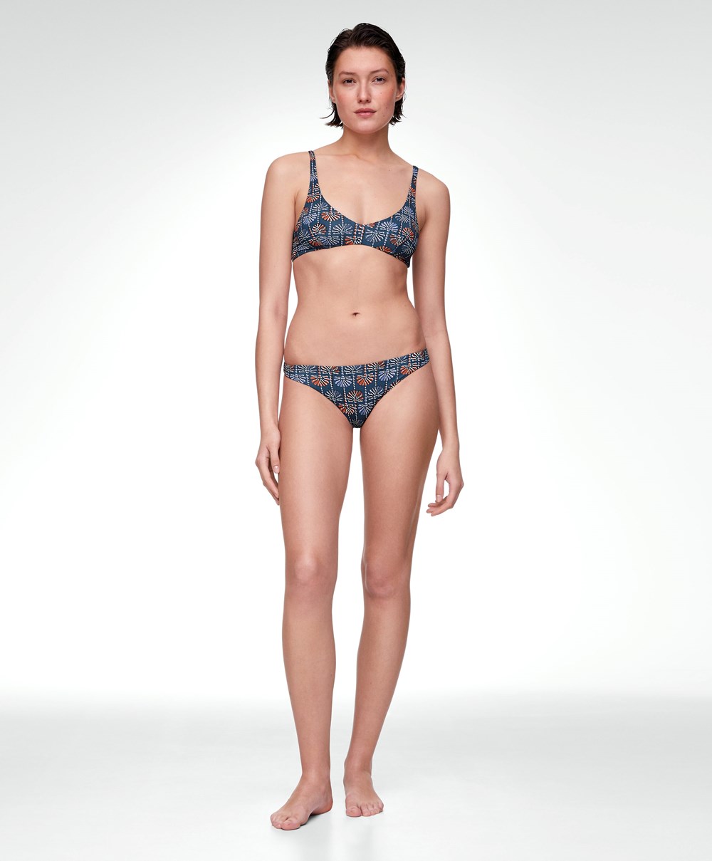 Dark Blue Oysho Palm Tree Medium-coverage Bikini Briefs | HBUF23516