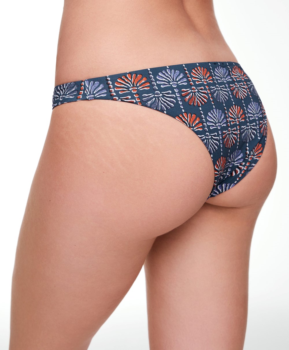 Dark Blue Oysho Palm Tree Medium-coverage Bikini Briefs | HBUF23516