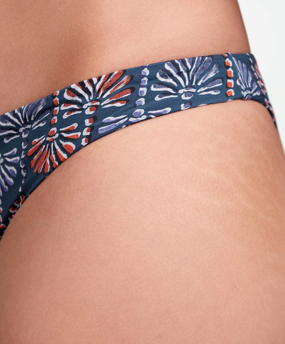 Dark Blue Oysho Palm Tree Medium-coverage Bikini Briefs | HBUF23516