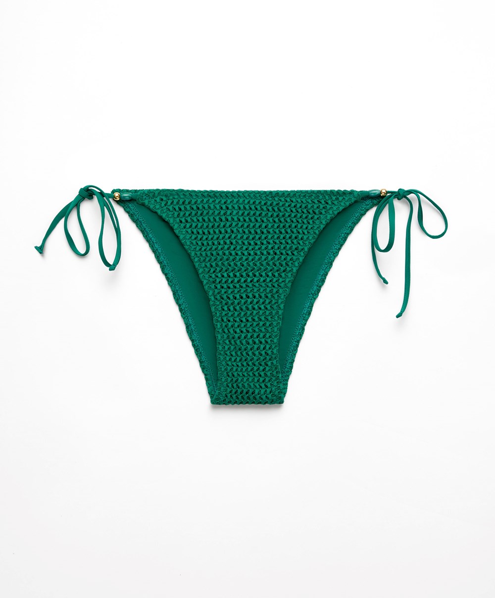 Dark Emerald Oysho Medium-coverage Crochet Bikini Briefs With Ties | NITU06951