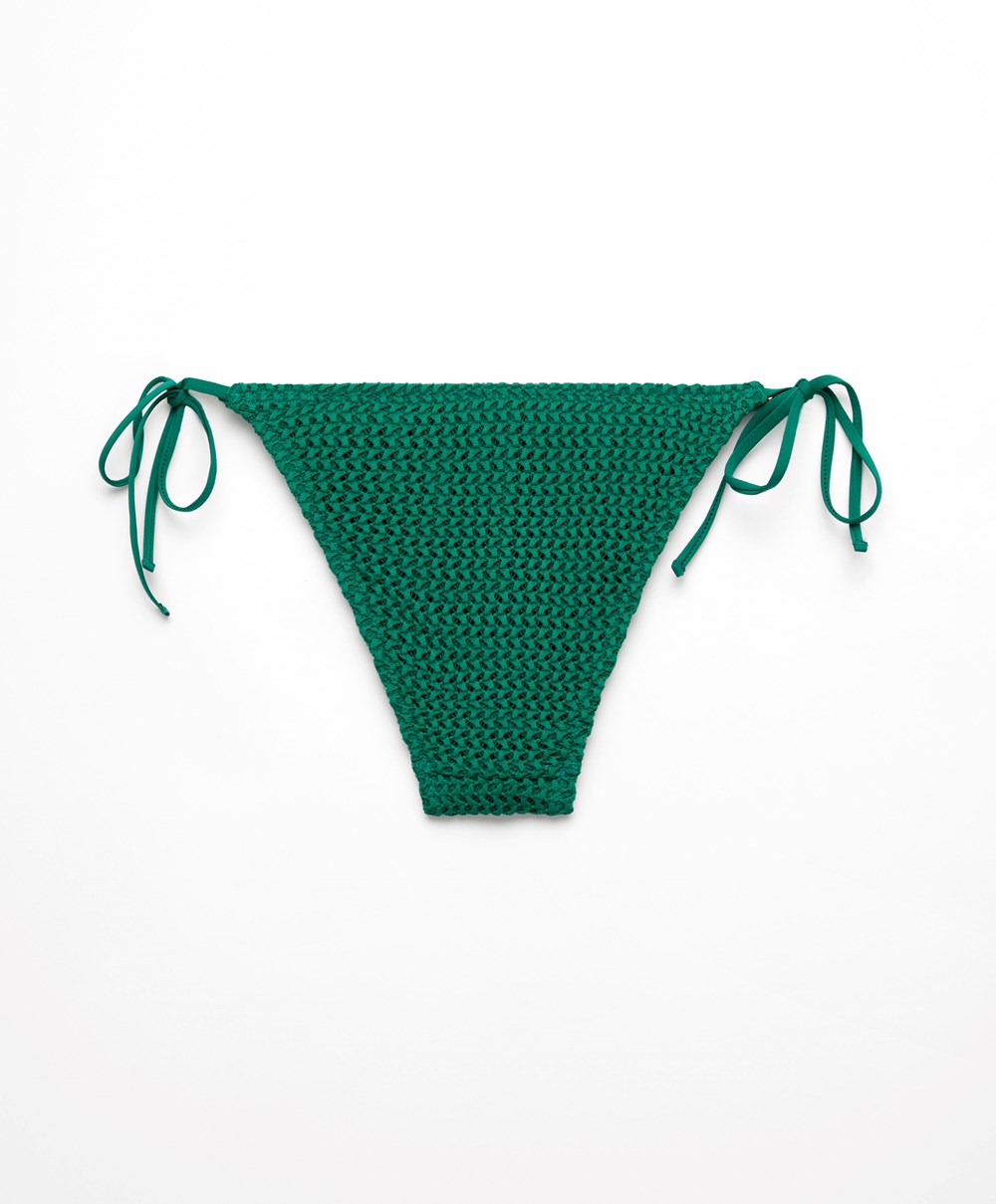 Dark Emerald Oysho Medium-coverage Crochet Bikini Briefs With Ties | NITU06951