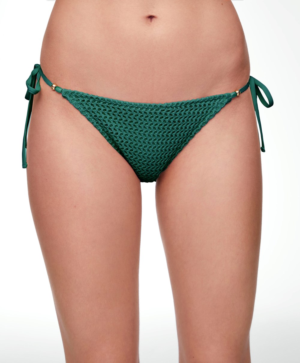 Dark Emerald Oysho Medium-coverage Crochet Bikini Briefs With Ties | NITU06951