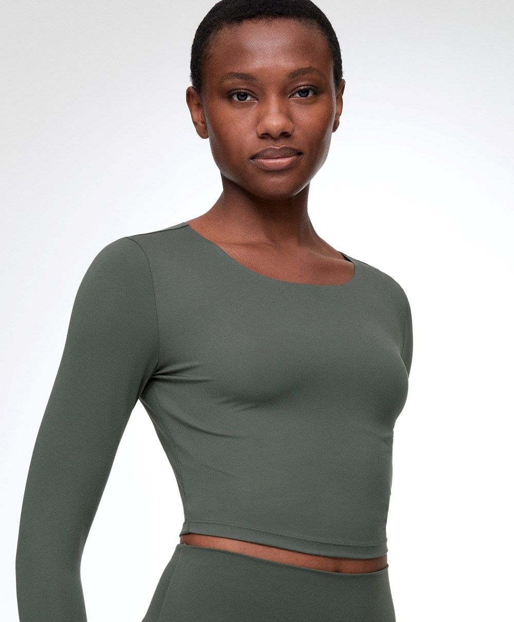 Dark Green Oysho Comfortlux Long-sleeved T-shirt | ZDBU21764