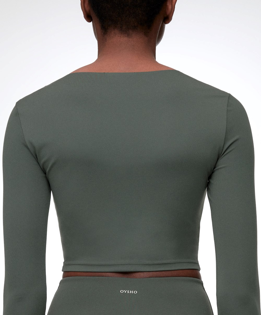 Dark Green Oysho Comfortlux Long-sleeved T-shirt | ZDBU21764