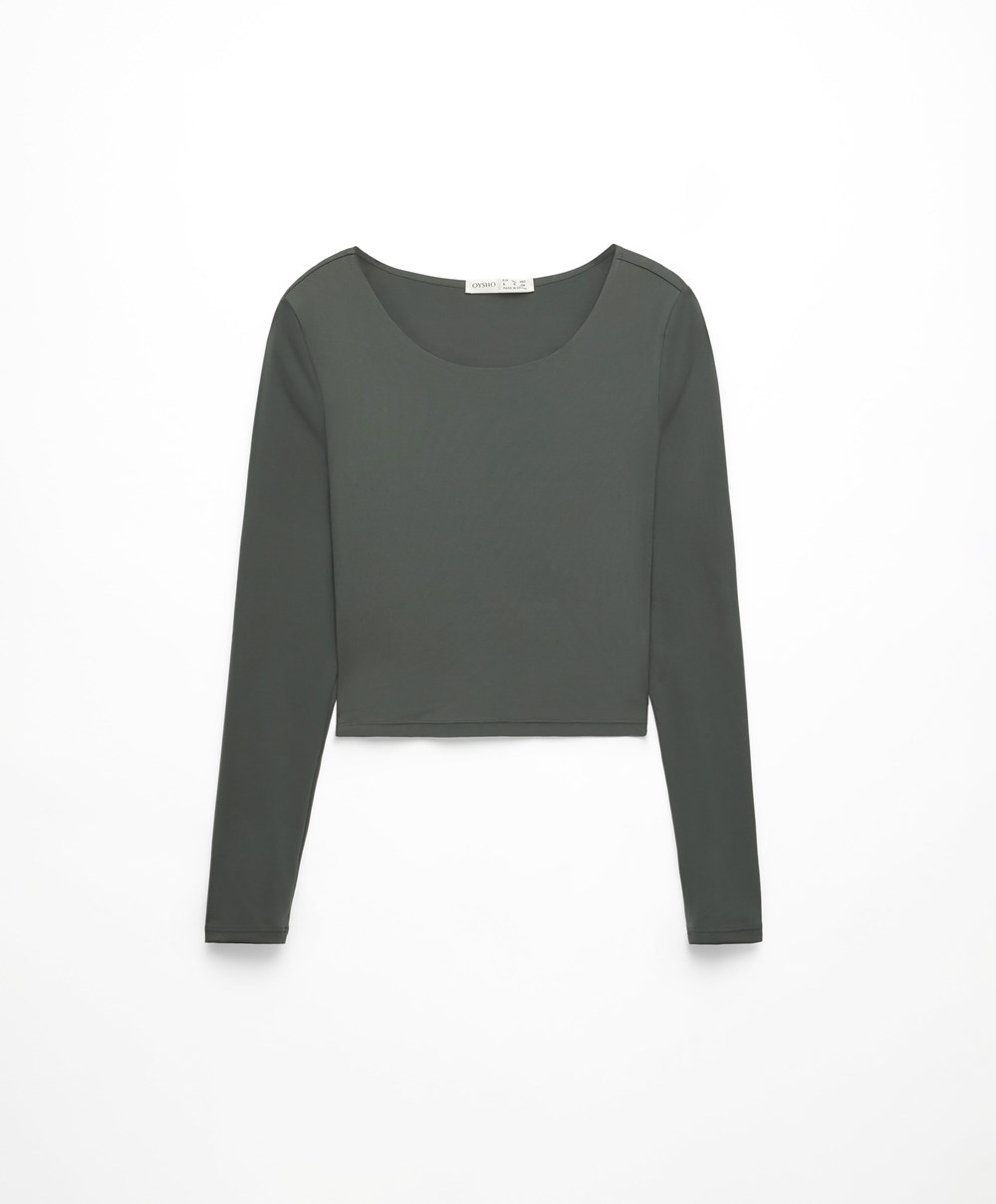 Dark Green Oysho Comfortlux Long-sleeved T-shirt | ZDBU21764