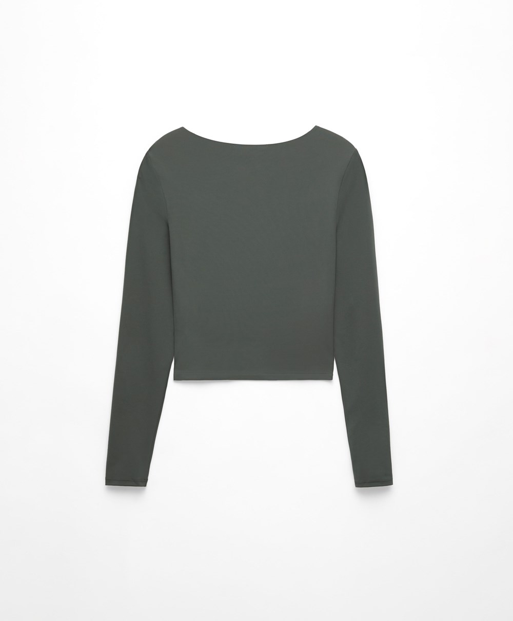 Dark Green Oysho Comfortlux Long-sleeved T-shirt | ZDBU21764