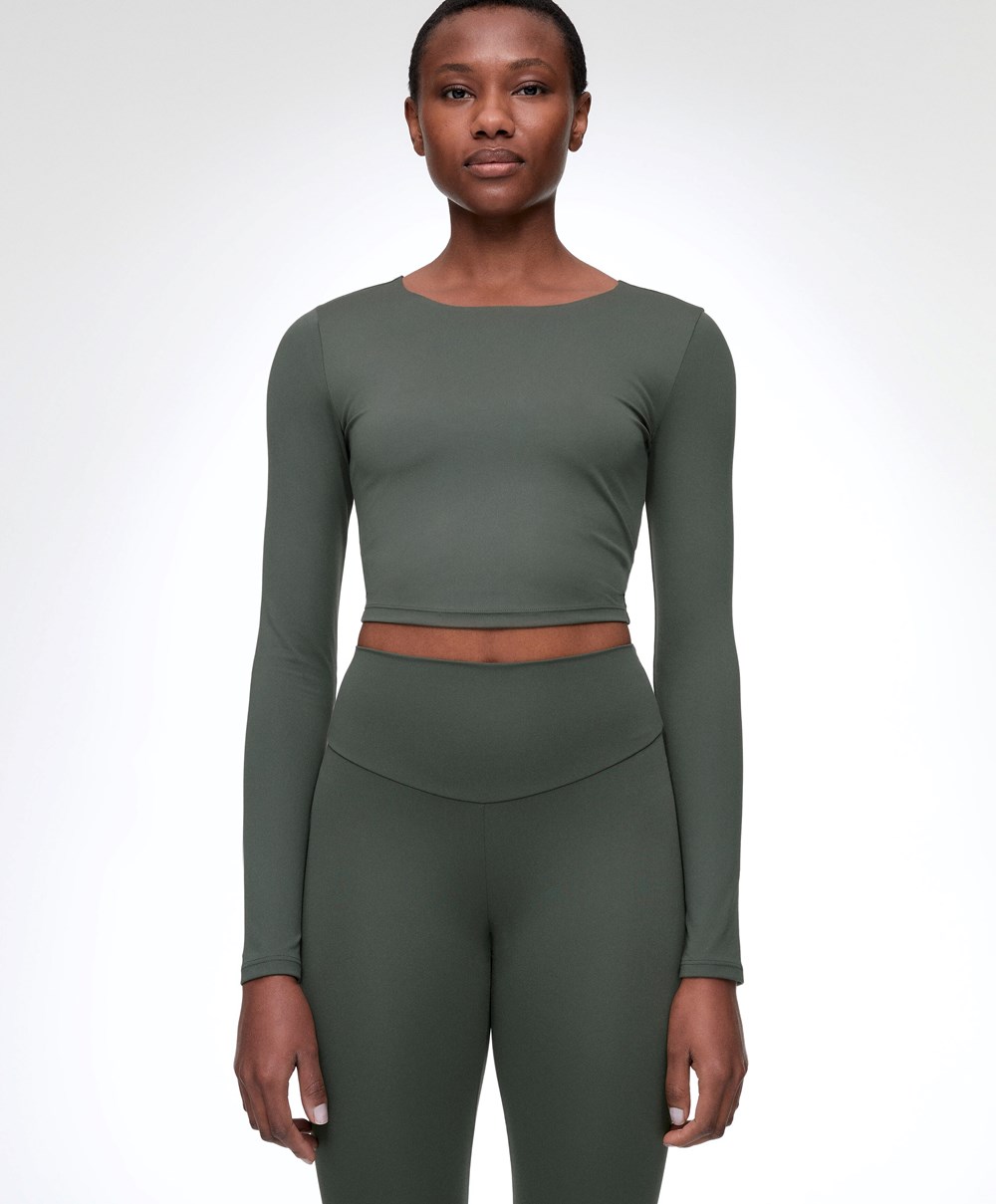 Dark Green Oysho Comfortlux Long-sleeved T-shirt | ZDBU21764