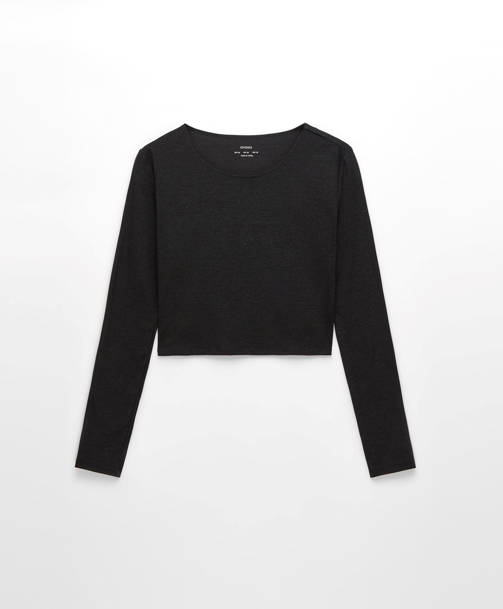 Dark Grey Oysho Comfortlux Long-sleeved T-shirt | EDCG14259