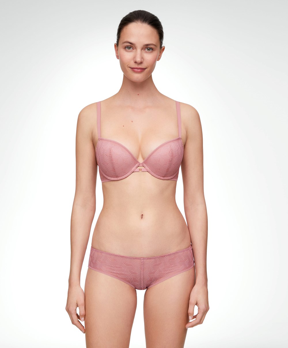 Dark Mauve Oysho Lace Classic Push-up Bra | DGOU60135