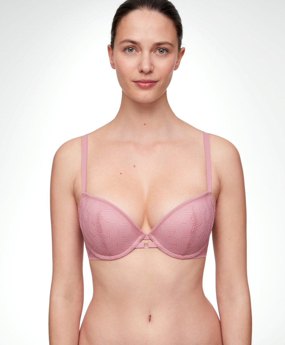 Dark Mauve Oysho Lace Classic Push-up Bra | DGOU60135