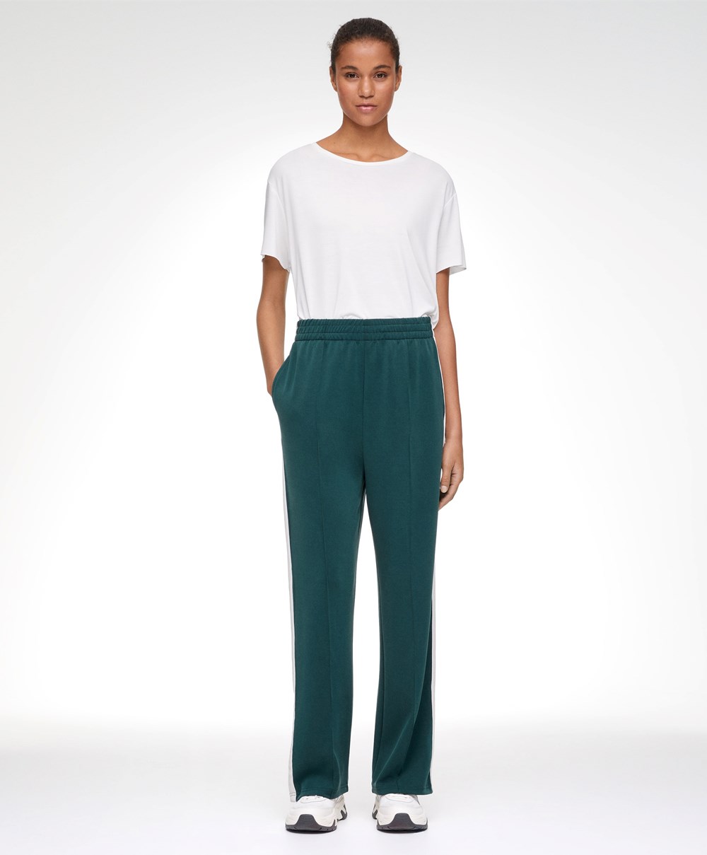 Dark Turquoise Oysho Soft Touch Modal Trousers With Straight Leg And Stripe | MILC12768