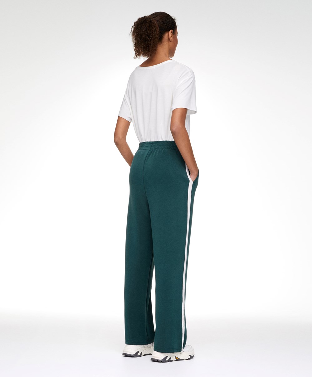 Dark Turquoise Oysho Soft Touch Modal Trousers With Straight Leg And Stripe | MILC12768