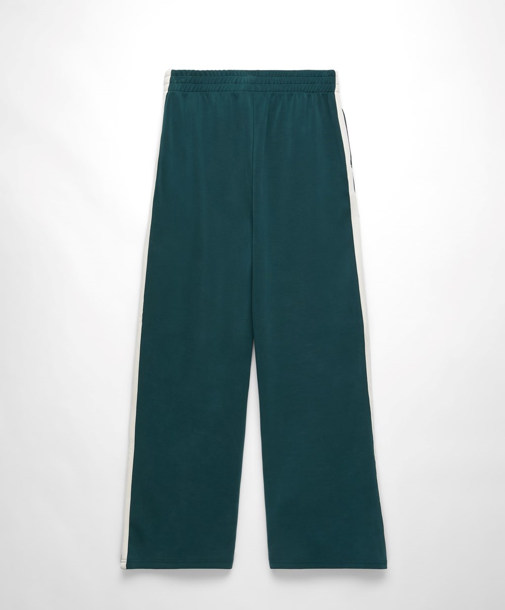 Dark Turquoise Oysho Soft Touch Modal Trousers With Straight Leg And Stripe | MILC12768