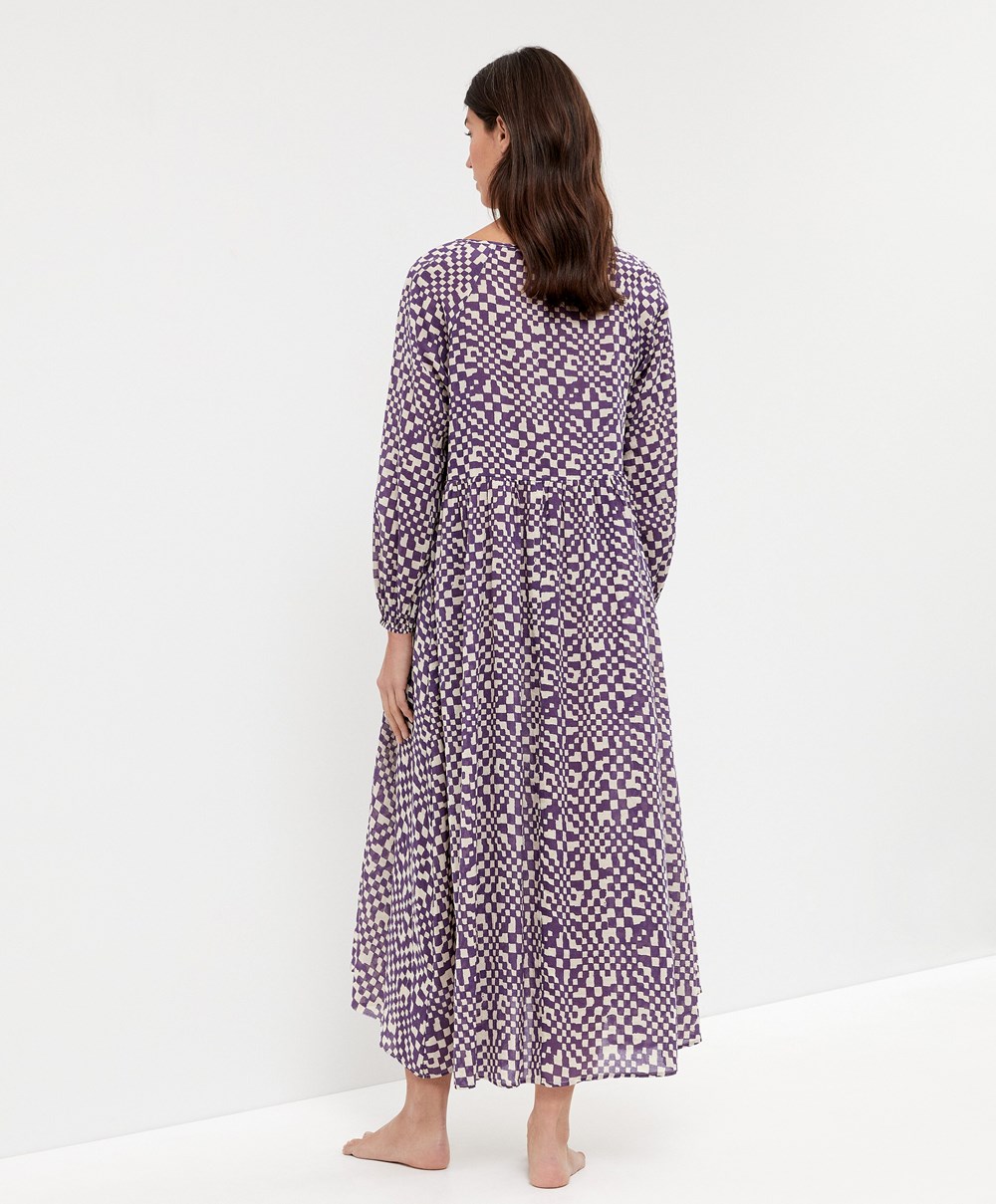 Deep Purple Oysho Printed 100% Cotton Tunic Dress | CVPG01738