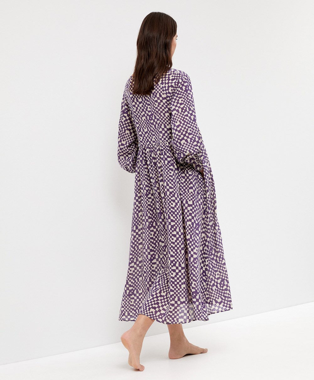 Deep Purple Oysho Printed 100% Cotton Tunic Dress | CVPG01738