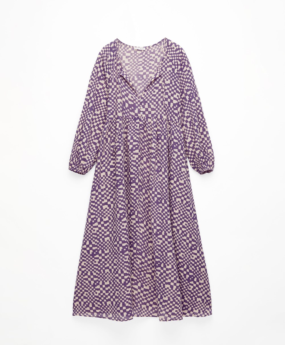 Deep Purple Oysho Printed 100% Cotton Tunic Dress | CVPG01738