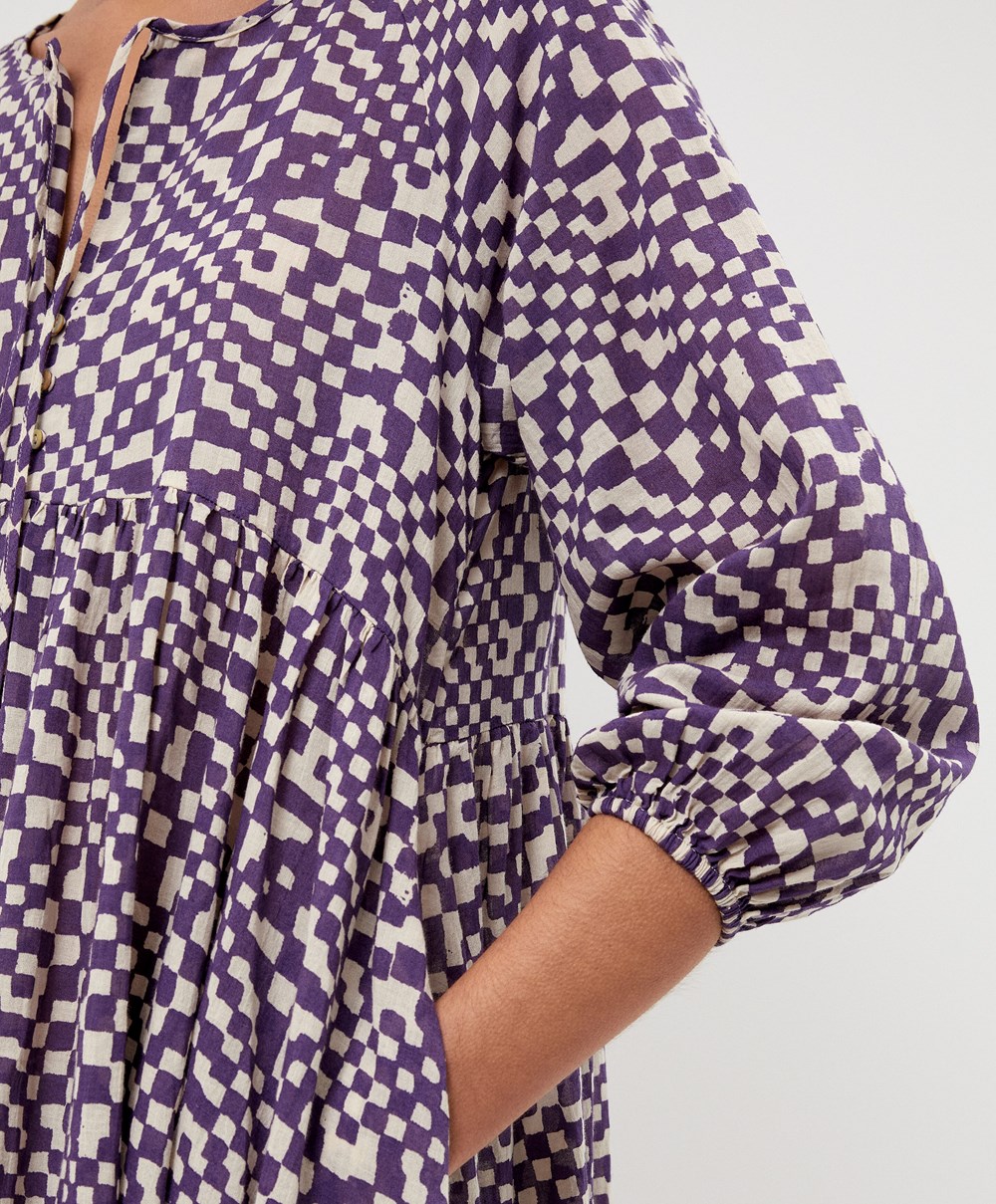 Deep Purple Oysho Printed 100% Cotton Tunic Dress | ZYIC89052