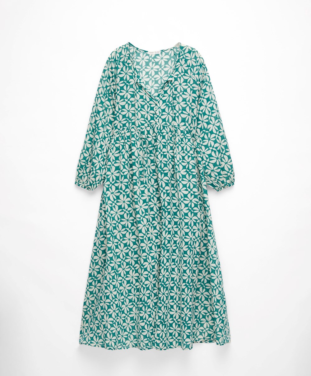 Duck Green Oysho Printed 100% Cotton Tunic Dress | DTMG58640