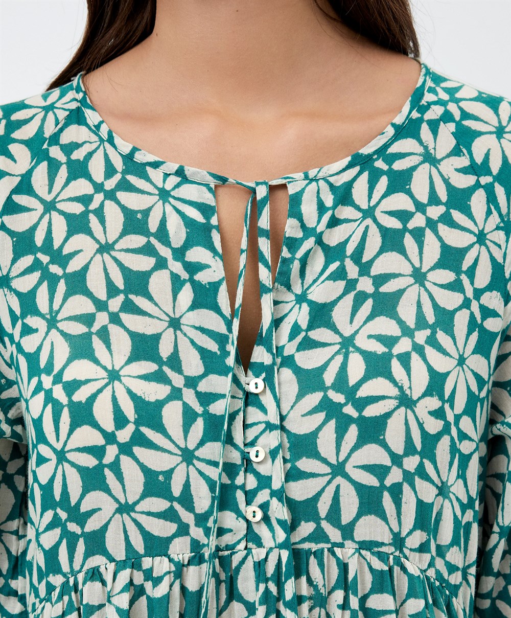 Duck Green Oysho Printed 100% Cotton Tunic Dress | RZQJ46782