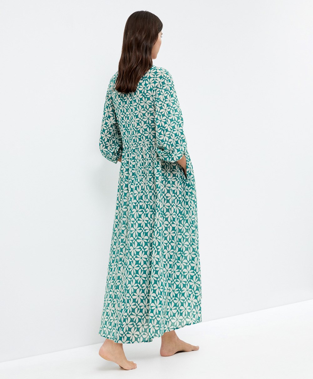 Duck Green Oysho Printed 100% Cotton Tunic Dress | RZQJ46782