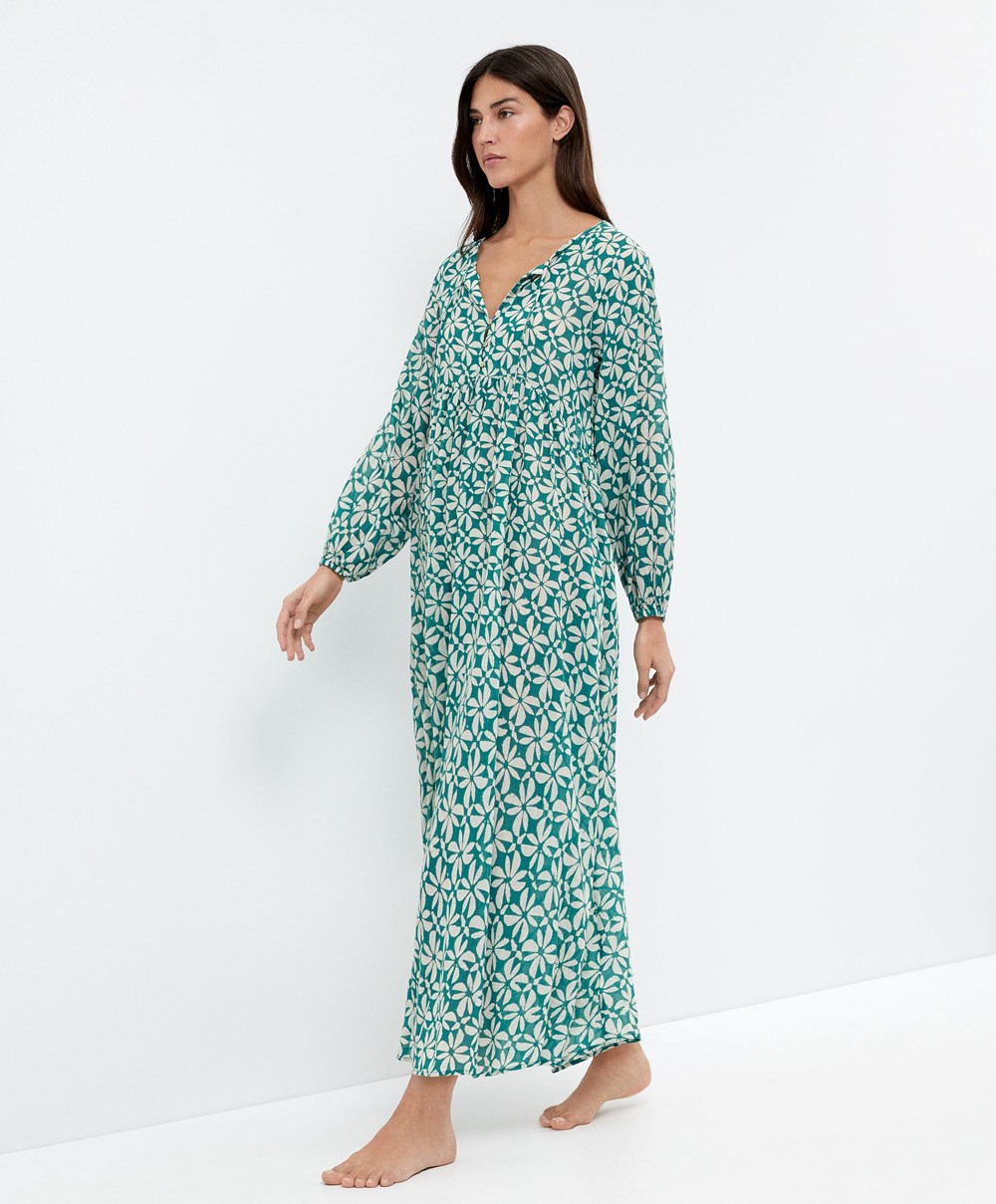 Duck Green Oysho Printed 100% Cotton Tunic Dress | RZQJ46782