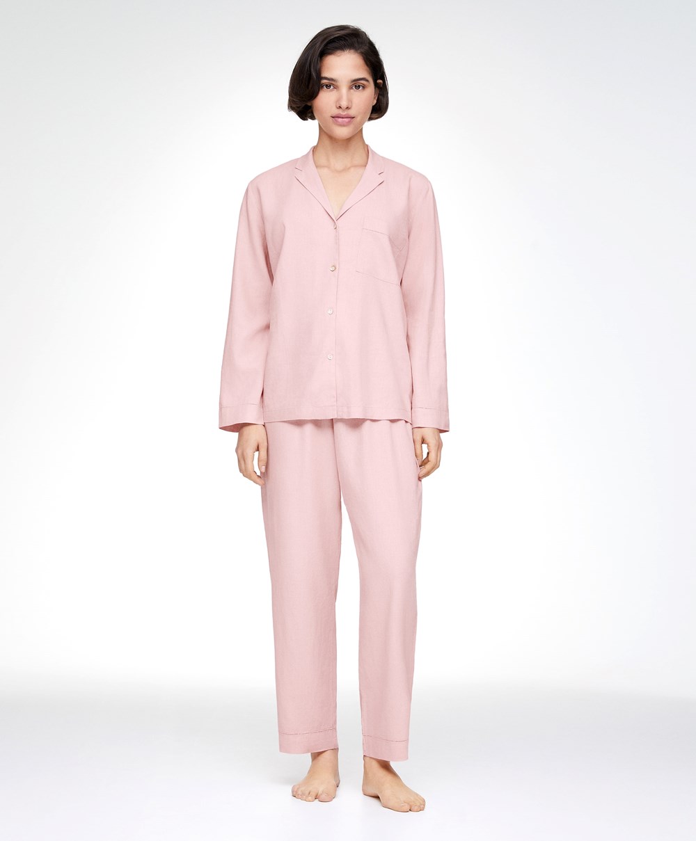 Dusty Pink Oysho Linen Trousers | HRFW34218