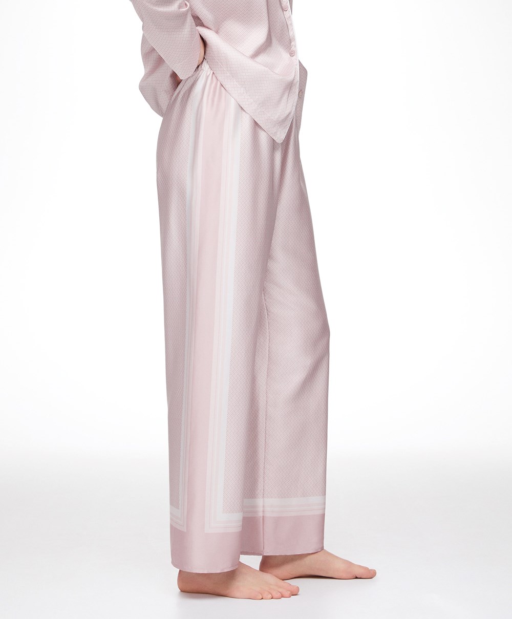 Dusty Pink Oysho Long Satin Trousers | XGRO92708