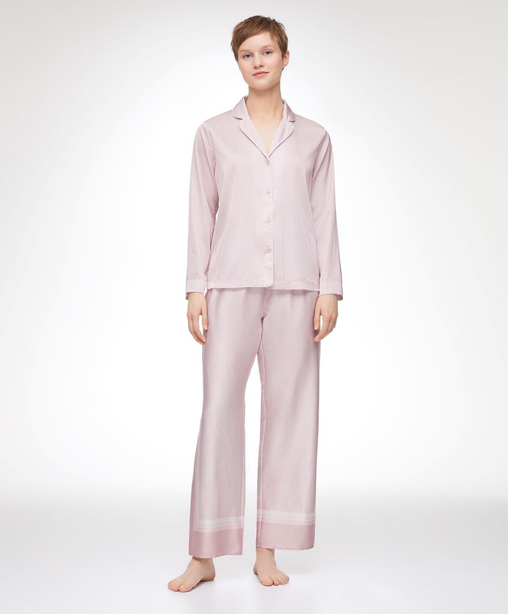 Dusty Pink Oysho Long Satin Trousers | XGRO92708