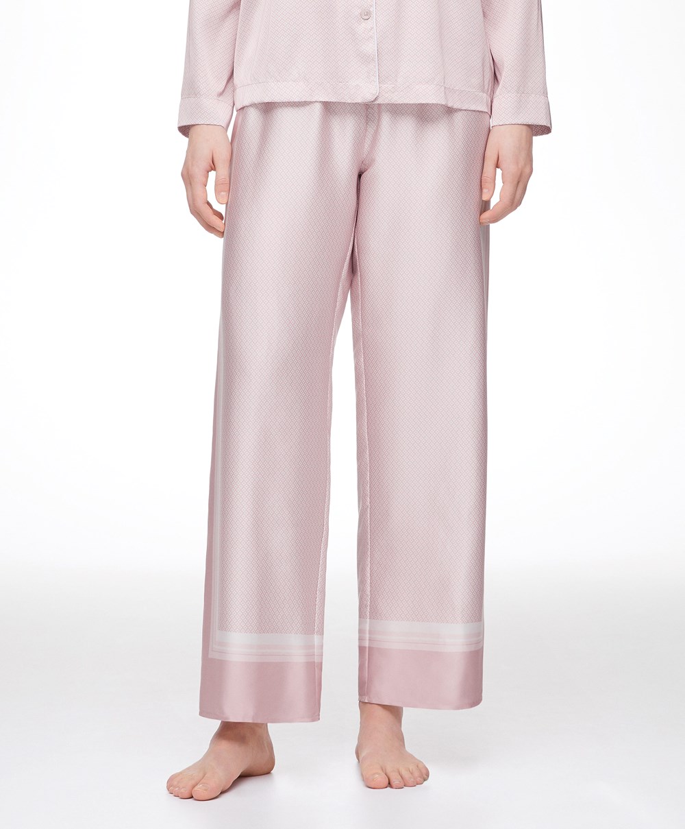 Dusty Pink Oysho Long Satin Trousers | XGRO92708