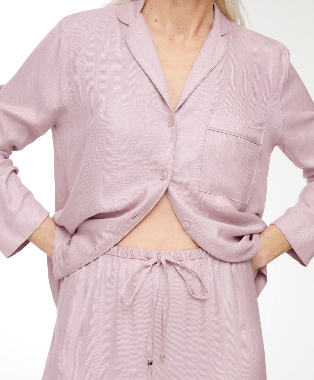 Dusty Pink Oysho Long-sleeved Shirt With Piping | BVDH71452