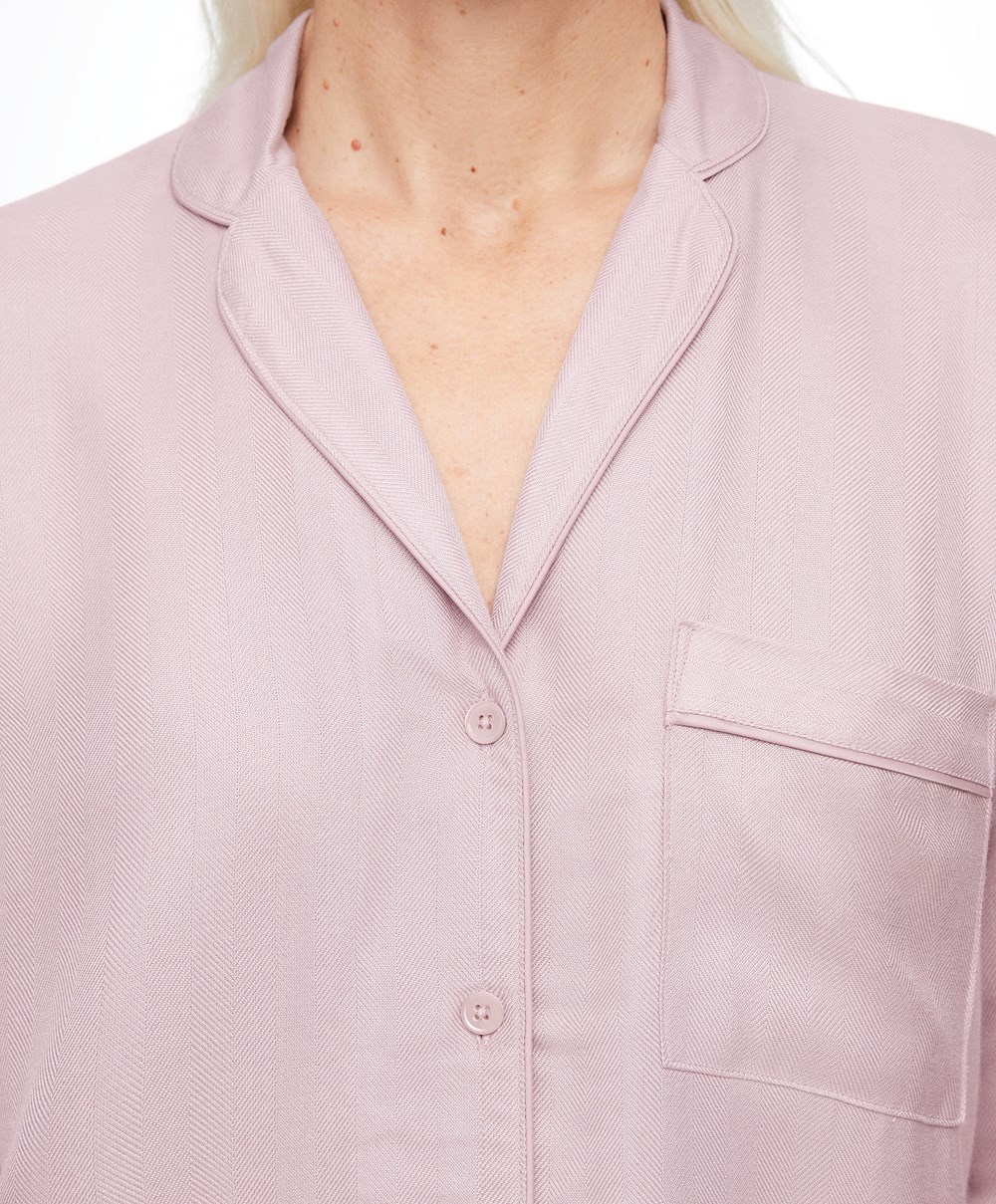 Dusty Pink Oysho Long-sleeved Shirt With Piping | BVDH71452