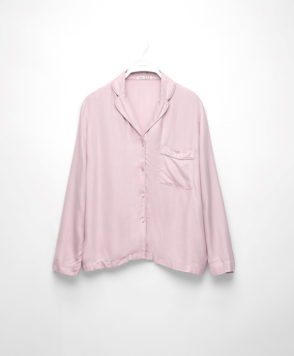 Dusty Pink Oysho Long-sleeved Shirt With Piping | BVDH71452